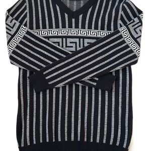 GG Collection Black and Gray V-Neck Sweater